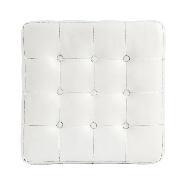 Animal Skin Leon Leather Ottoman, White For Sale - Image 7 of 8