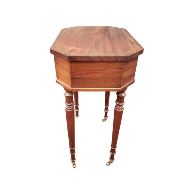 Mahogany Satinwood Banded Inlay Inlay Single Drawer Side Table on Wheels For Sale In Washington DC - Image 6 of 8
