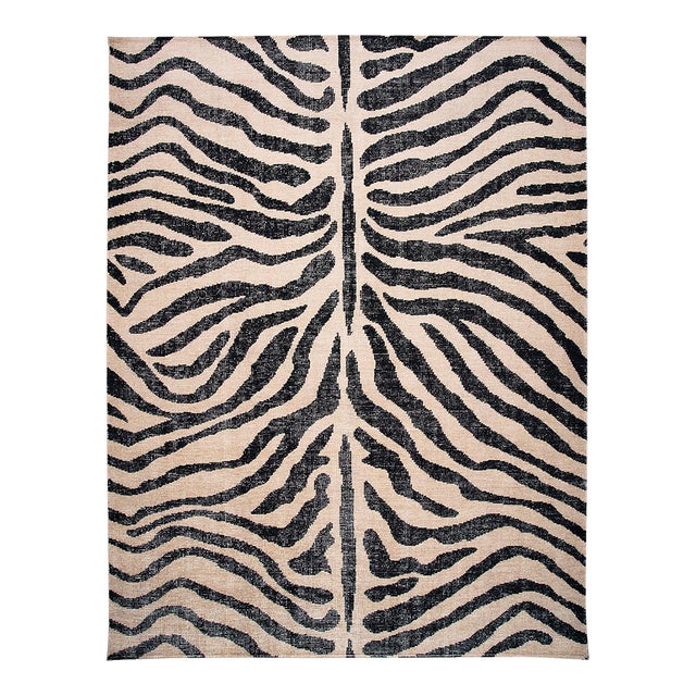 Schumacher Zebre 10' x 14' Hand-Knotted Rug in Ivory/ Black For Sale