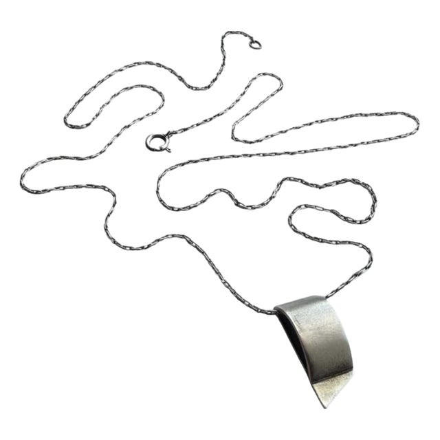 Postmodern Sterling Silver 925 Minimalist Pendant on Long Necklace, 2 Pieces For Sale