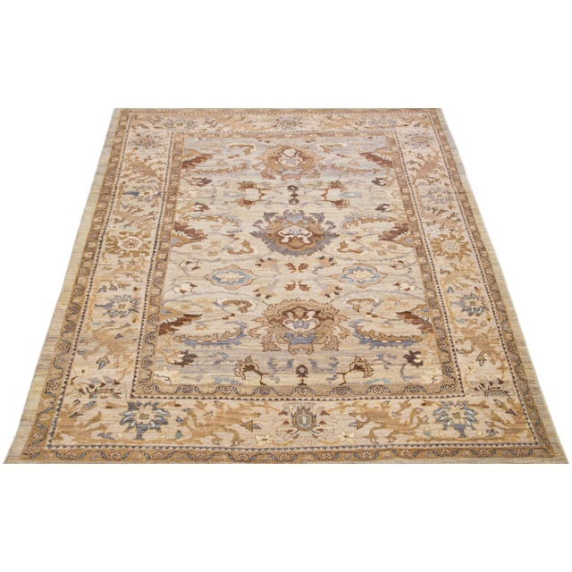 Modern Modern Sultanabad Handmade Beige Wool Rug With Floral Design For Sale - Image 3 of 7
