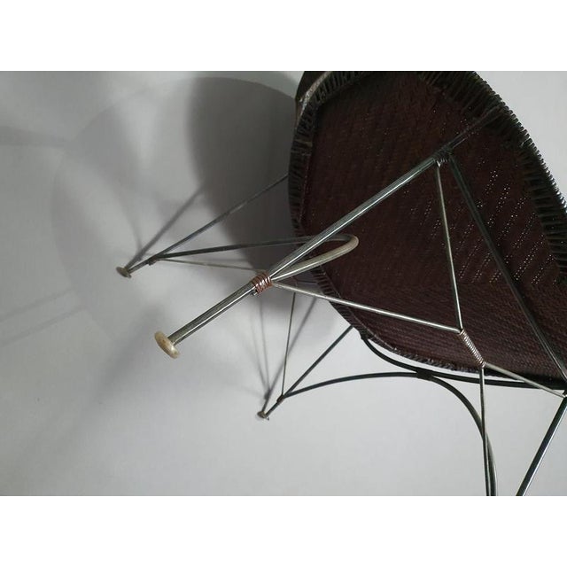 Brown Rattan and Metal Lounge Chair by Yuzuru Yamakawa, 1980s For Sale - Image 9 of 11