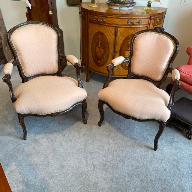 Brown 18th Century Pair of Louis XV Style Armchairs Fauteuil Antique Walnut For Sale - Image 8 of 11
