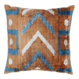 Contemporary Velvet Brown Ivory Throw Pillow With Down Insert For Sale