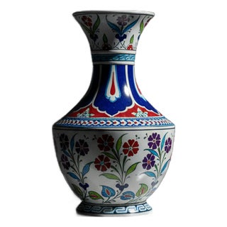 Handmade Ceramic Classic Vase (30cm) – Cobalt Blue Shoulder & Spring Blossoms – Timeless Floral Decor For Sale