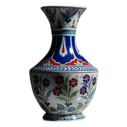 Handmade Ceramic Classic Vase (30cm) – Cobalt Blue Shoulder & Spring Blossoms – Timeless Floral Decor For Sale