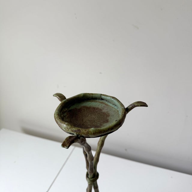 Metal Verdigris Bamboo Iron Candle Holders For Sale - Image 7 of 11