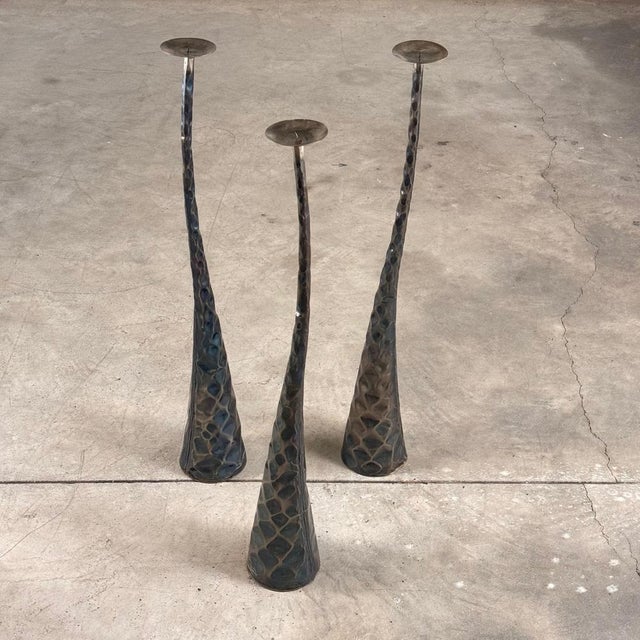 Sculptural Candleholders in Burnished Metal, Italy, 1980s, Set of 3 For Sale - Image 15 of 18