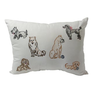 1990s Hand-Embroidered Nursery Pillow With Dogs For Sale