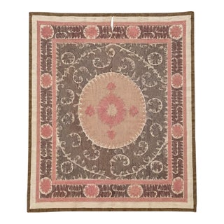 Brown Pink Cotton Suzani Wall Hanging With Medallion For Sale