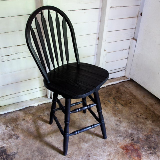 1990s Vintage ShouSugi Ban SpindleBack Swivel Classic Black Oak Bar