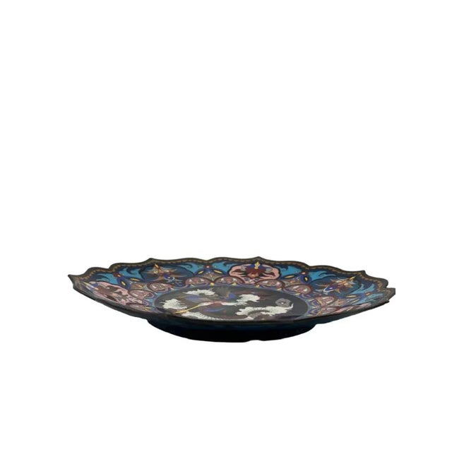 Asian 19th-Century Antique Meiji Period Japanese Bronze Cloisonné Charger For Sale - Image 3 of 6