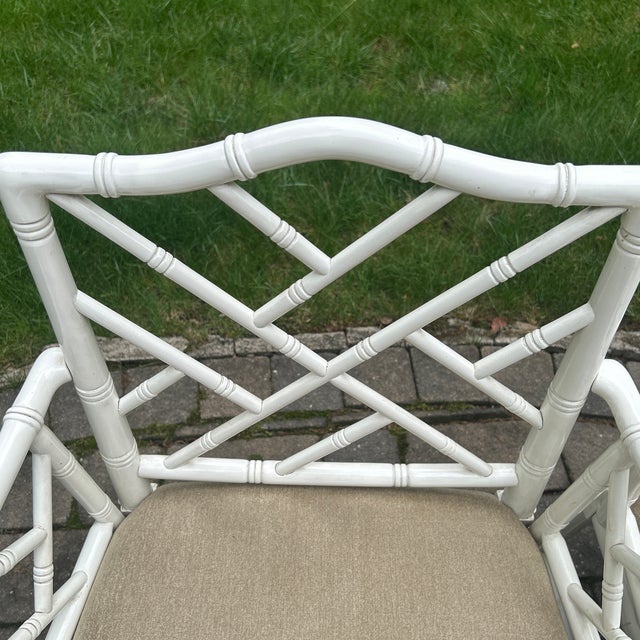 1970s White Painted Chippendale Style Faux Bamboo Chairs 2 Sides, 2 Armchairs - Set of 4 For Sale - Image 10 of 11