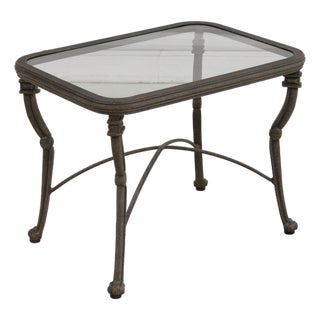 Outdoor Cast Aluminum Glass Top Patio End Table For Sale