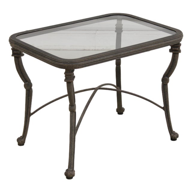 Outdoor Cast Aluminum Glass Top Patio End Table For Sale