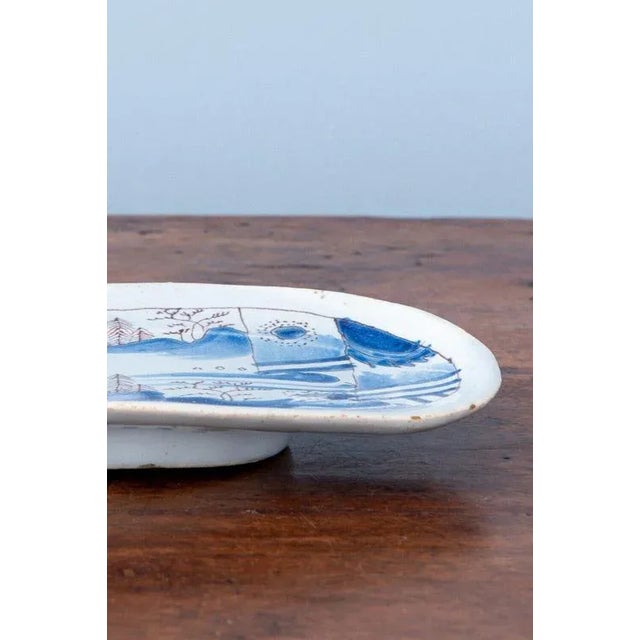 Blue Blue and White Chinoiserie Tray from Nevers Faience For Sale - Image 8 of 10