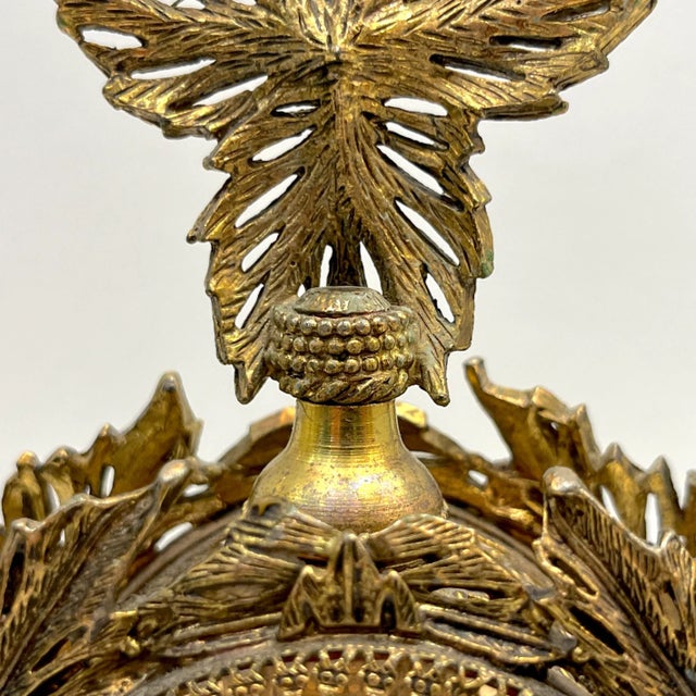 Antique French Pair of Gilt Brass Filigree & Glass Rococo Style Perfume Bottles For Sale - Image 11 of 12