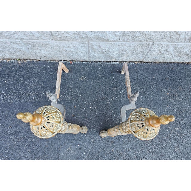 19th Century Dutch Rococo Style Brass Andirons For Sale In Washington DC - Image 6 of 6