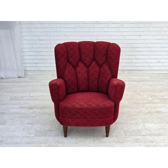 Danish Armchair in Red Furniture Fabric, 1960s For Sale - Image 9 of 18
