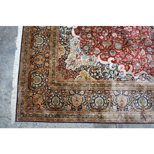 Vintage Indian Silk Handwoven Geometric Floral Medallion Area Rug Carpet 9 X 13' For Sale - Image 4 of 14