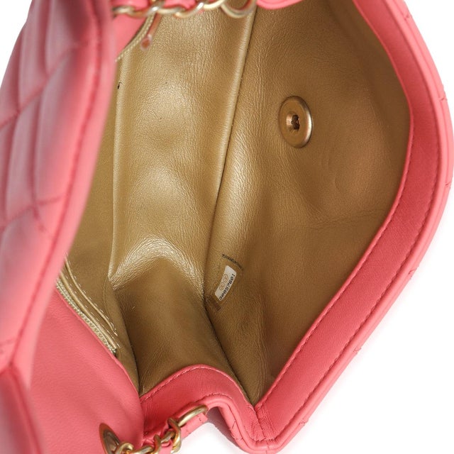 Pink Quilted Lambskin Pearl Crush Mini Rectangular Flap Bag For Sale - Image 9 of 9