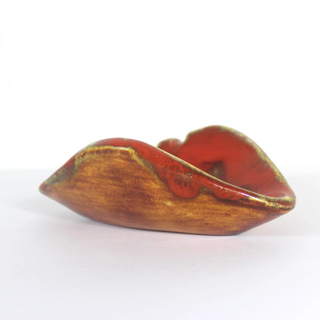 Mid 20th Century Mid Century Modern Red & Yellow Atomic Drip Glaze Ceramic Ashtray Catchall For Sale - Image 5 of 8