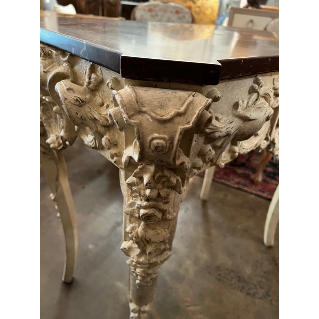 Antique White Vintage French Louis XV Rococo Style Carved & Painted Console Accent Table For Sale - Image 8 of 11