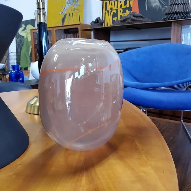 Vintage 1980s Henry Dean Mid-Century Modern Mouthblown Decorative Glass Vessel, Belgium For Sale - Image 4 of 13