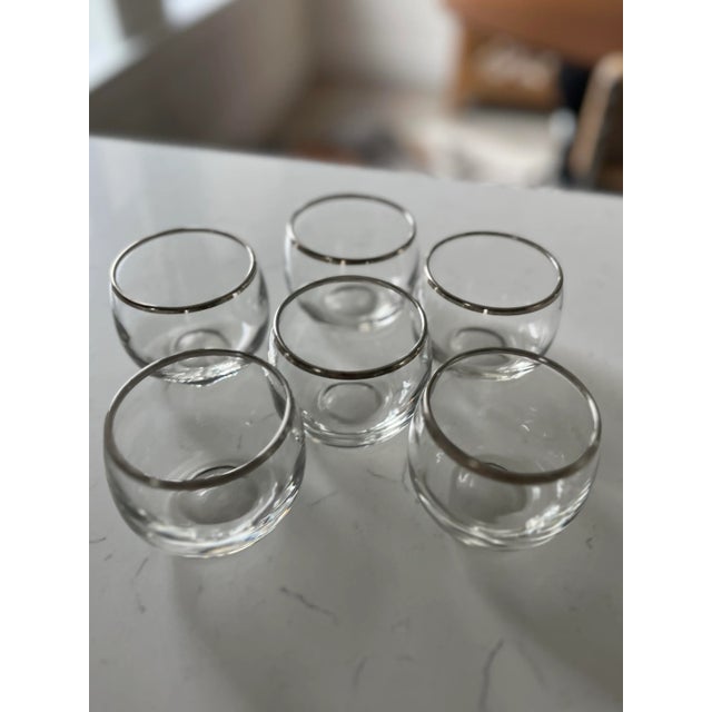 1960s 1960s Vintage Roly Poly Silver Rimmed Martini Glasses in the Style of Dorothy Thorpe-Set of 6 For Sale - Image 5 of 11