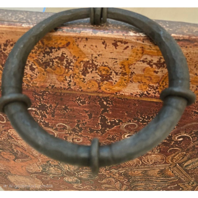 A richly detailed Baroque-style painted wood wall panel featuring symmetrical cherubs, scrolling acanthus motifs, and a...