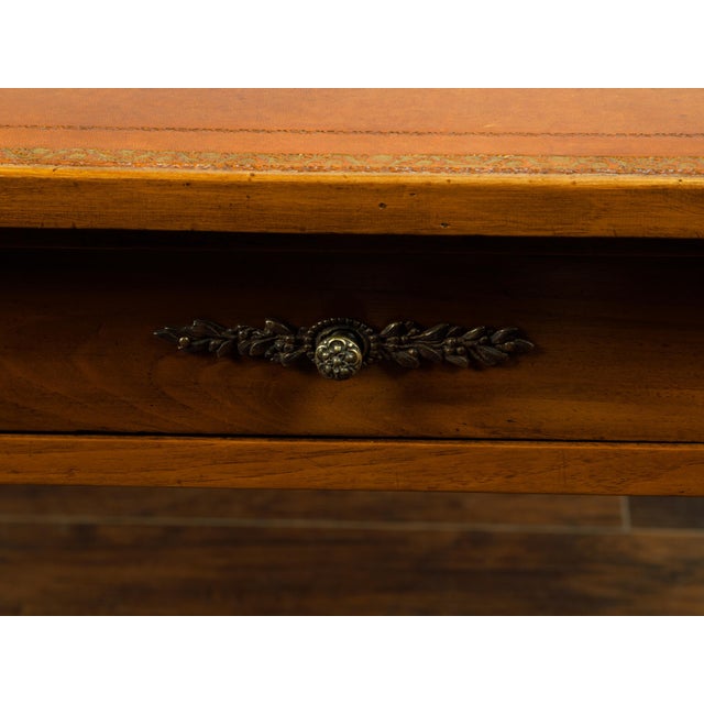 French 19th Century Walnut Side Table with Gilt Embossed Leather Top and Drawer For Sale In Atlanta - Image 6 of 12