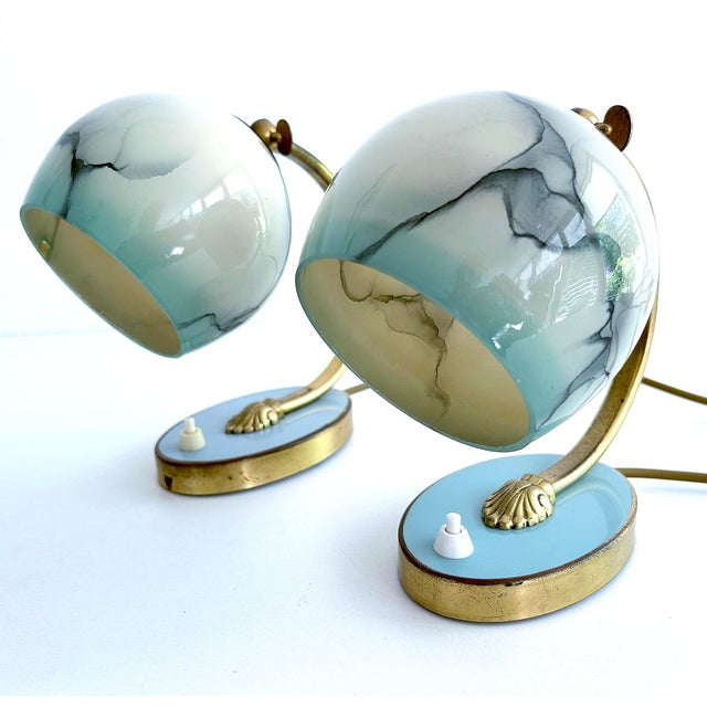 Modern Art Deco Table Lamps in Brass and Glass, Set of 2 For Sale - Image 3 of 18