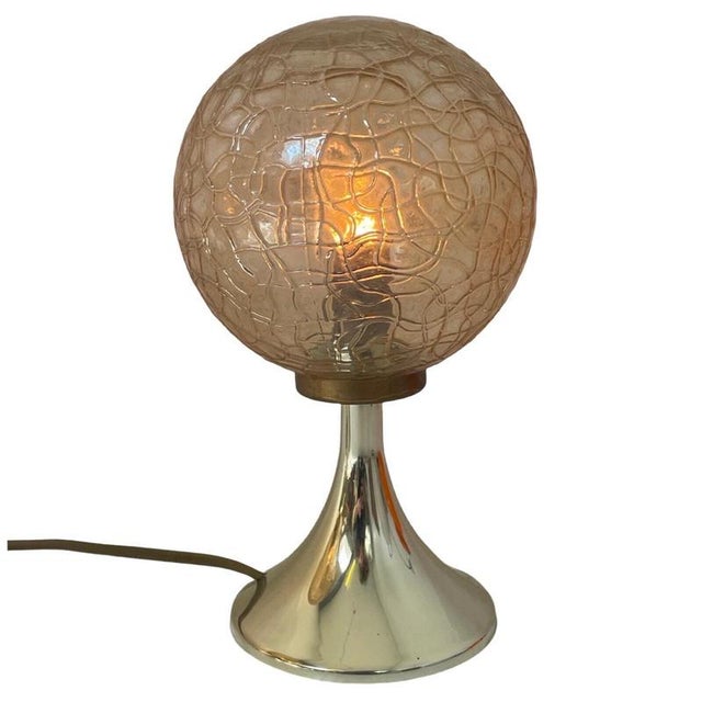 Bedside Table Lamps with Gold Colored Base and Patterned Glass Shade from Briloner Leuchten, Germany, 1970s, Set of 2 For Sale - Image 4 of 9