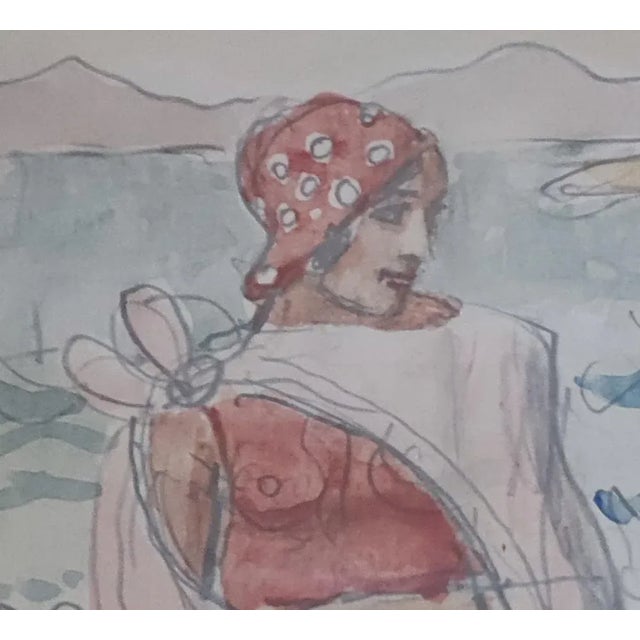 Armand Cacheux, Retour de baignade à la plage, Watercolor and Crayon on Paper, Framed For Sale - Image 4 of 9