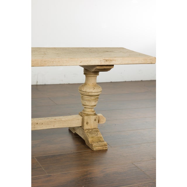 French 19th Century Bleached Walnut Bench with Turned Legs and Cross Stretcher For Sale - Image 9 of 12
