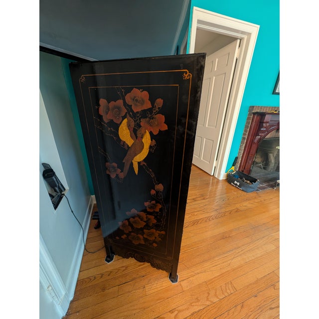 Vintage Chinese Chinoiserie Black Lacquer Armoire Cabinet For Sale - Image 14 of 14