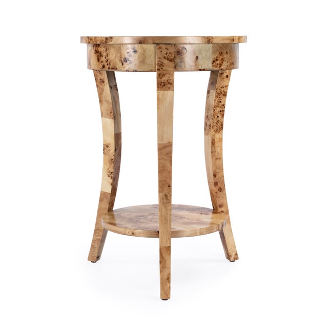 Holdin 18 in. W Round Wood Side Table with Lower Open Shelf, Light Burl For Sale In Chicago - Image 6 of 9