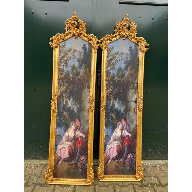 1970s French Louis XVI Gold Beech Fabric Frames 2pc For Sale - Image 18 of 18