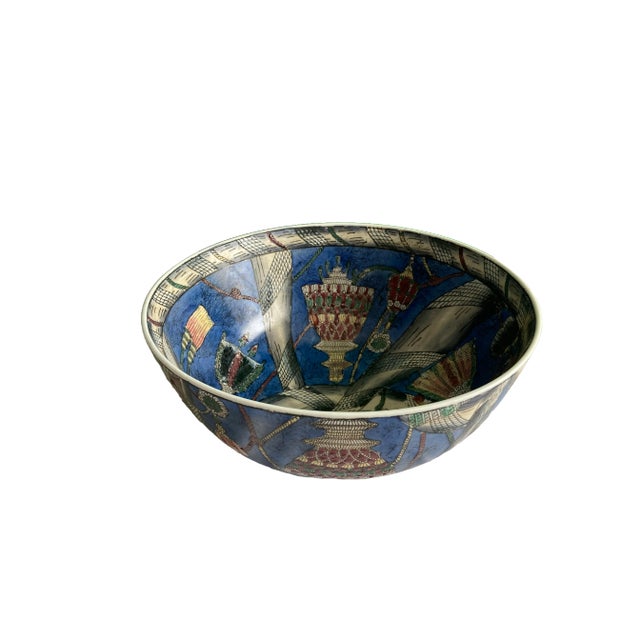 RARE! Excellent Condition - Blue Antique Ceramic Bowl. Colors: Blue, off-white, gray, black, mauve, green....