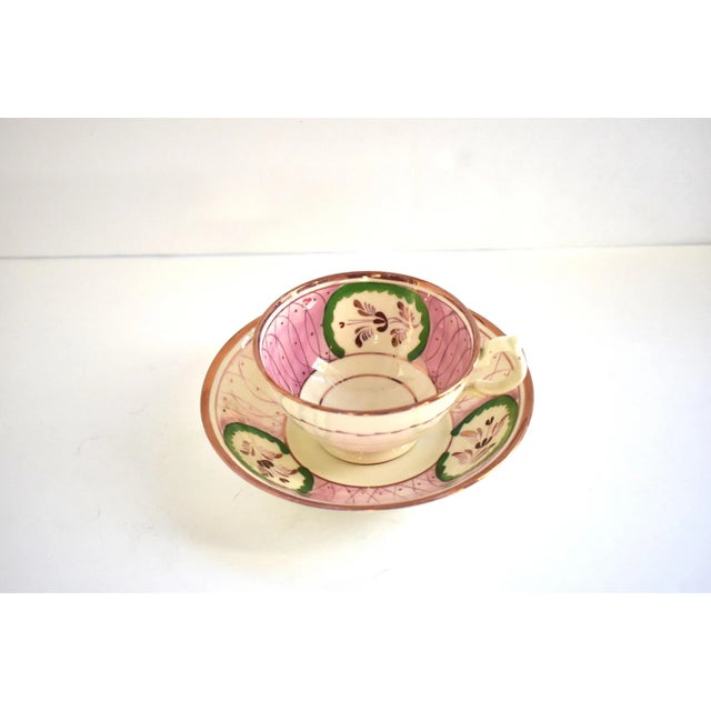Staffordshire Antique 19th-Century Pink Luster Teacup & Saucer For Sale - Image 4 of 11
