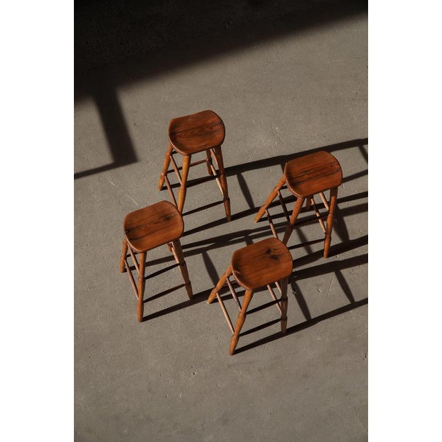 1930s Vintage Rustic Pine Bar Stools, 1930s, Set of 4 For Sale - Image 5 of 18
