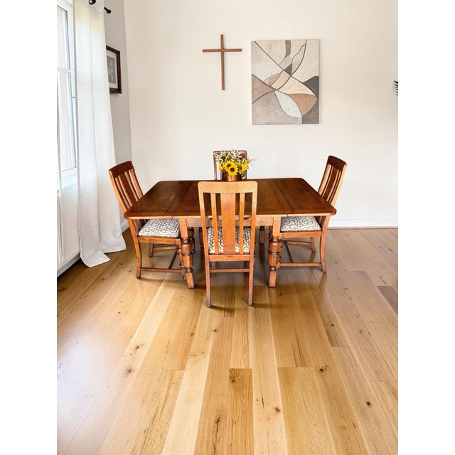 Fully Restored Quarter Sawn Solid Oak Draw Leaf Table. Dining Table & Matching Chairs - Set of 4. Bring timeless...