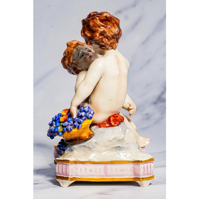 Pair Hand Painted Italian Porcelain Cherubs Antique Capodimonte Putti Figurines Sculpture Statue Old World Home Decor For Sale - Image 9 of 18