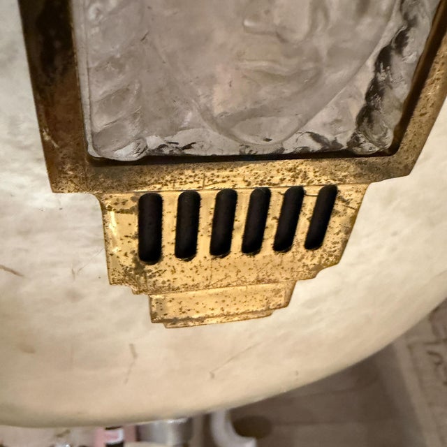 1960s Large Art Deco Alabaster Dome Pendant Chandelier Glass Figures For Sale - Image 11 of 11