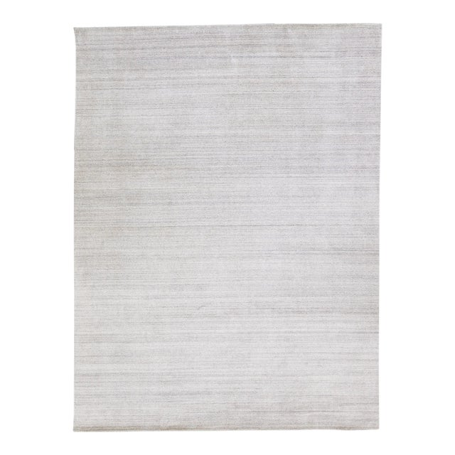 1960s Modern Handmade Gabbeh Style Wool Rug in Solid Gray Field For Sale