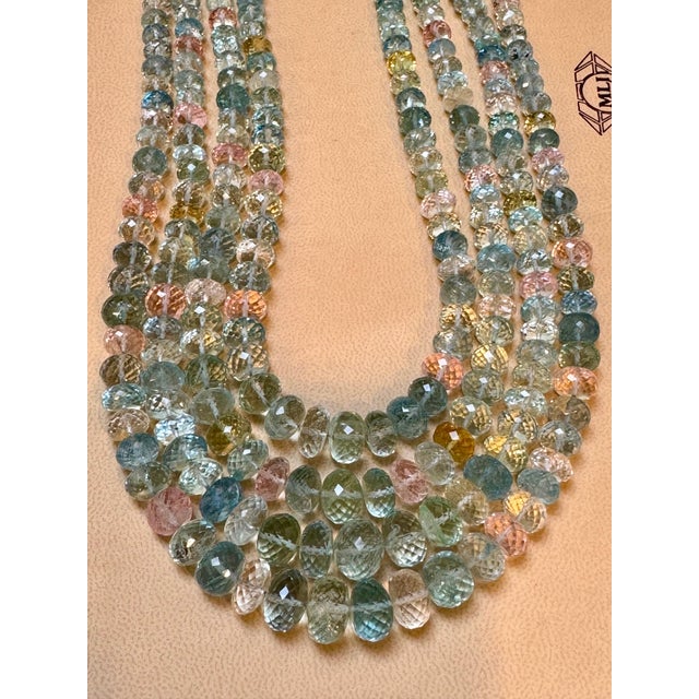 1000 Carat Natural Fine Aquamarine Bead Necklace, Four Strand in Metal Clasp For Sale - Image 10 of 18