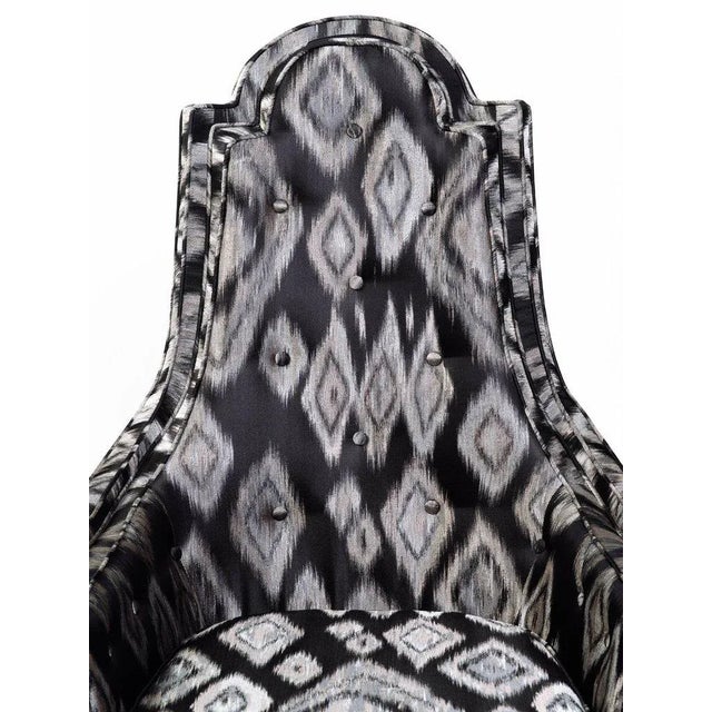 Pair of Hollywood Regency High Back Lounge Chairs in Silk Ikat For Sale - Image 9 of 11