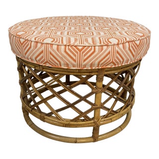 Rattan Vintage Round Ottoman For Sale