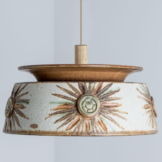 1970s Flat Round Brown Ceramic Pendant Light, Denmark, 1970 For Sale - Image 5 of 17