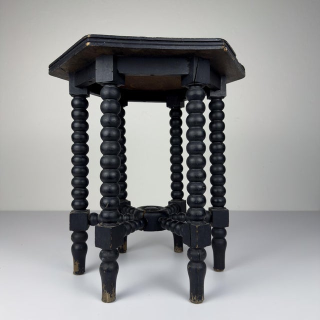 Small Antique Early 20th Century Hexagonal Walnut Side Tables with Turned Bobbin Legs, Italy, Set of 2 For Sale - Image 9 of 18